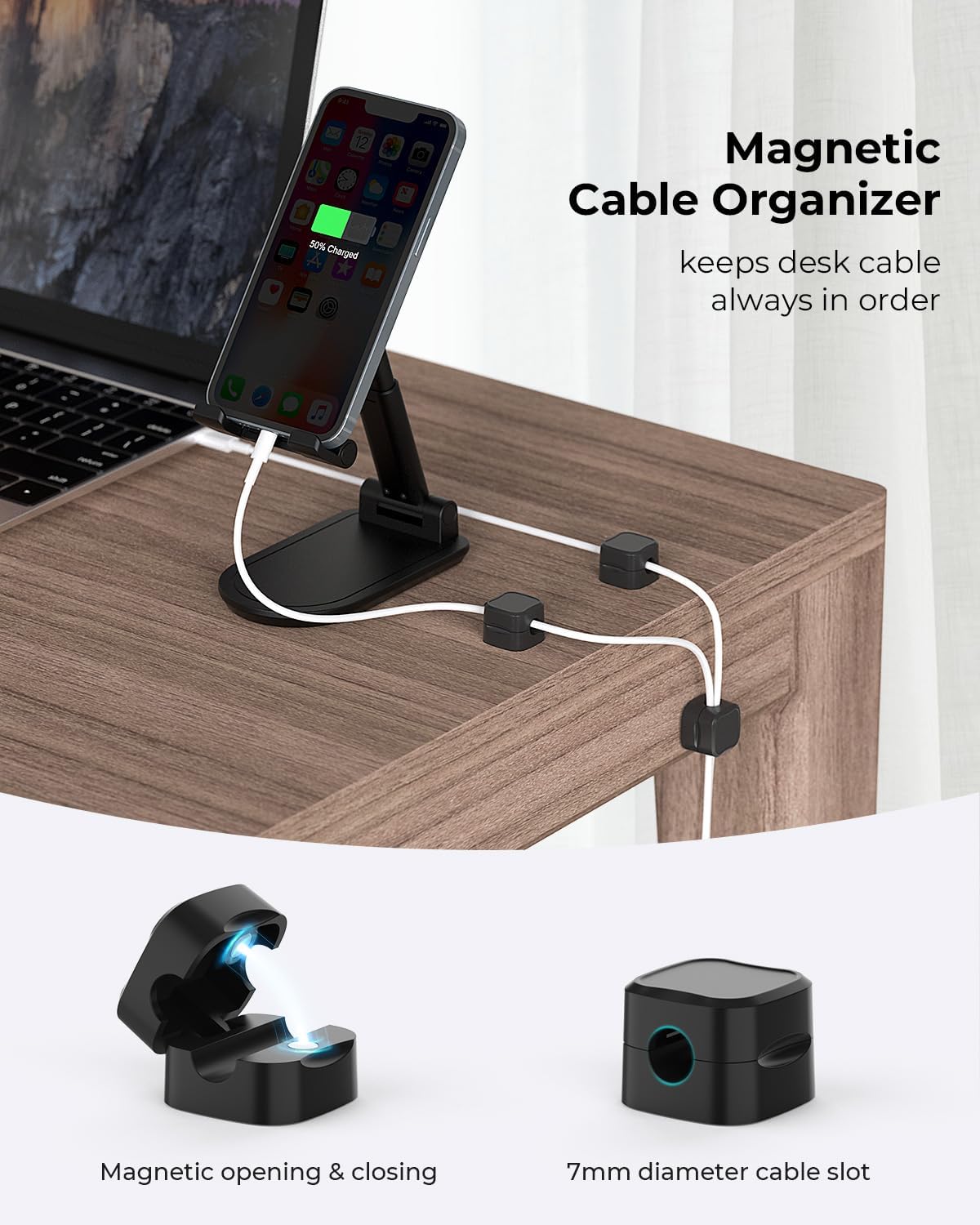 3pcs Magnetic Cable Organizer Desktop Wire Clip Cord Holder