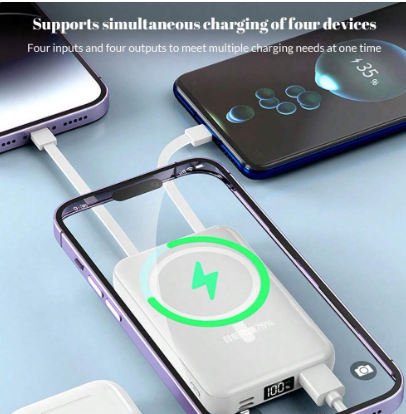 5000mAh Wireless Power Bank Built-In 3 Cables