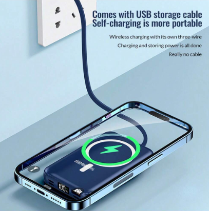 5000mAh Wireless Power Bank Built-In 3 Cables